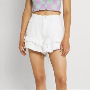 White denim ruffle shorts from Missguided